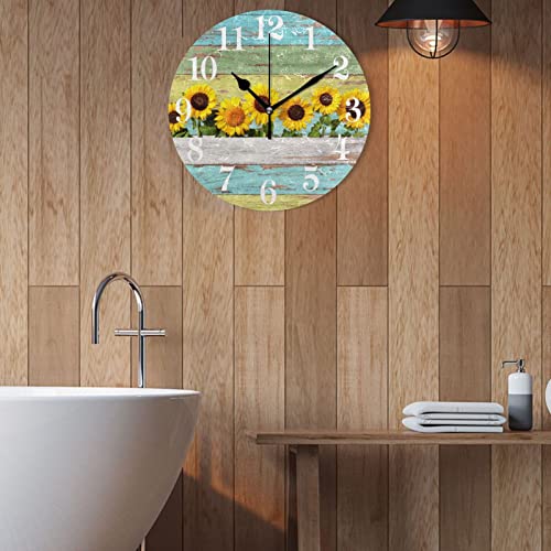 WIHVE-Round-Wall-Clock-Sunflowers-Wood-Grain-Decorative-Clock-Silent-Non-Ticking-10-Inch-Clock-Battery-Operated-Round-Clock-for-Home-Office WIHVE Round Wall Clock Sunflowers Wood Grain Decorative Clock Silent Non Ticking 10 Inch Clock Battery Operated Round Clock for Home Office