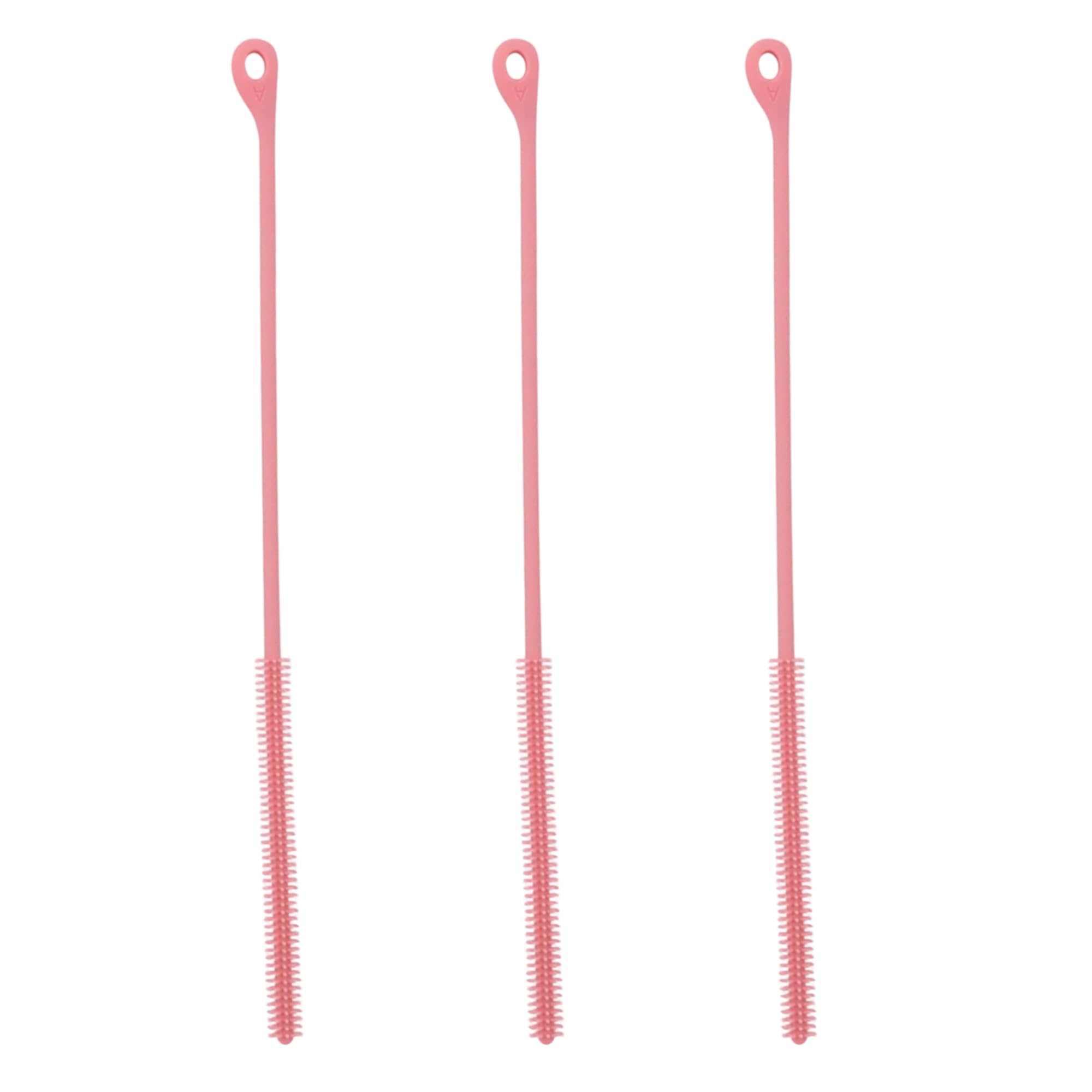 3PCS Reusable Silicone Straw Cleaner Brush Set, Extra Long Straw Cleaning Brushes with Steel Core, for Stanley Cup, Water Bottles, Tumblers and Reusable Straws (Pink)