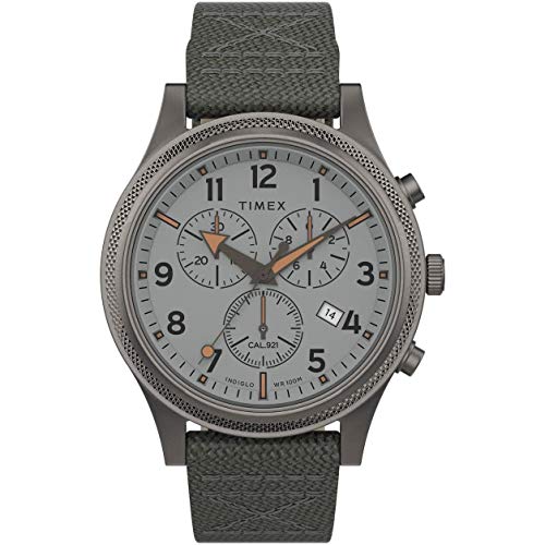Timex Men's Allied LT Chrono 42mm Watch  Silver-Tone Dial & Case with Gray Fabric Strap