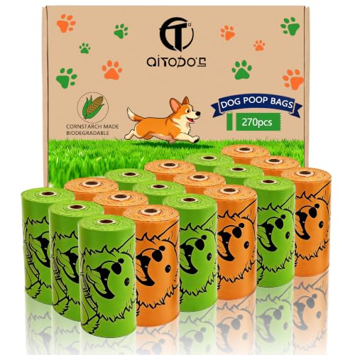 AiTodos® 270PCS Bolsas Caca Perro Biodegradables, 33 x 23CM, Verde, Naranja