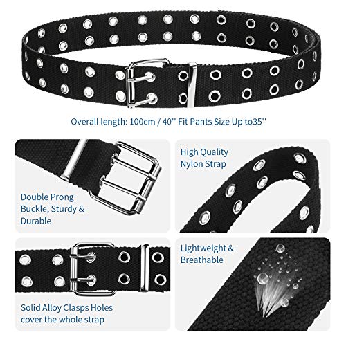 Geyoga 2 Pieces Double Grommet Canvas Belts Two-Hole Jeans Vintage Buckle Punk Belts For Men And Women (White And Black,120 Cm) #TOP1