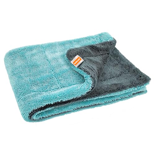 Image of Solitude 1200 GSM Microfiber Car Cleaning Towel 40x60 cm (Aqua Blue+Grey) | Twisted Loop Super Absorbent Edgeless Design with Plush Pile and Lint Free Cloth for Drying and Detailing