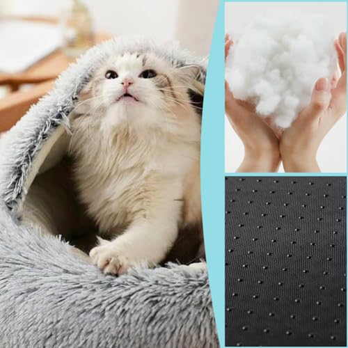 LOMUG Hunde Beruhigungsbett, 50cm Hundehöhle, Kuschelhöhle Hund, Hundebett Hunde Waschbar Rund, Halbgeschlossenes Hundeloch, Donut Hundebett Passend für Kleine Hunde und Katzen