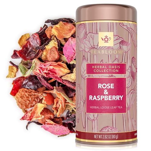 Teabloom Rose and Raspberry Loose Leaf Herbal Tea with Rose Petals & Berries | Floral Fruit Caffeine-Free Blend | Canister Makes 35–50 Cups | Gift-Ready Reusable Tin