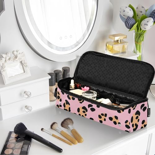 Bolsa de viaje para herramientas de cabello con alfombrilla térmica, estuche portátil para planchas, rizadores y secadores de pelo, organizador de accesorios para cabello con estampado de leopardo miniatura 7