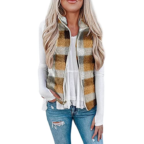 Yutanral Cardigan Sweaters For Women,Fashion Ethnic Prints Sleeveless Zipper High Collar Crop Vest Jackets Winter Casual Warm Cozy Plus Size Fleece Coats Outwear With Pockets(C Yellow,X-Large) #TOP1