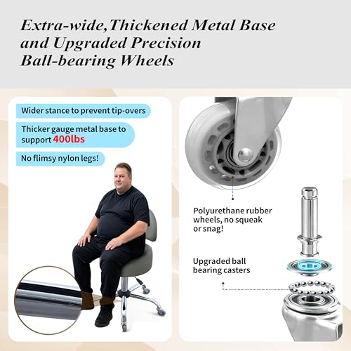 Image of Ergonomic Drafting Stool with Backrest Heavy Duty Hydraulic for Shop | Adjustable Height Rolling Stool Chair for Standing Desk, Salon, Tattoo, Kitchen, Home Office