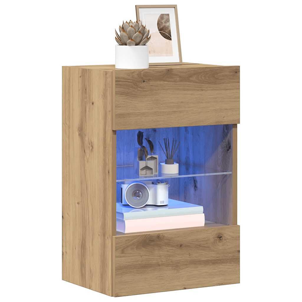 Szafki wiszące z oświetleniem LED Dąb Artisan 2 sztuki brąz