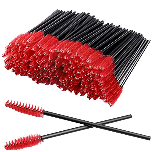 100Pcs Disposable Eyelash Mascara Brushes for Eye Lashes Extension Eyebrow and Makeup (Red)