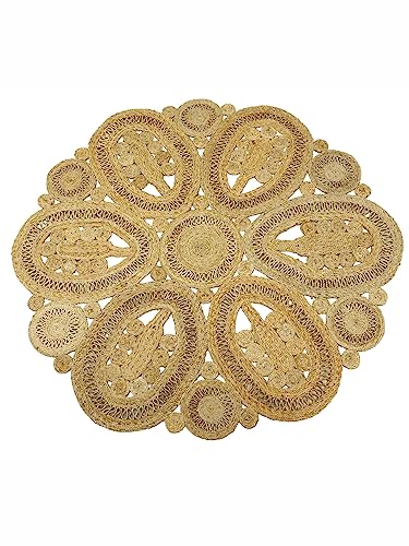 carpetfine Juteteppich Liam Rund Naturfarbe Beige Ø 120 cm handgewebt aus Jute | Moderner Naturteppich Uni im Boho - Style Teppich Rund für Wohnzimmer, Schlafzimmer und Küche