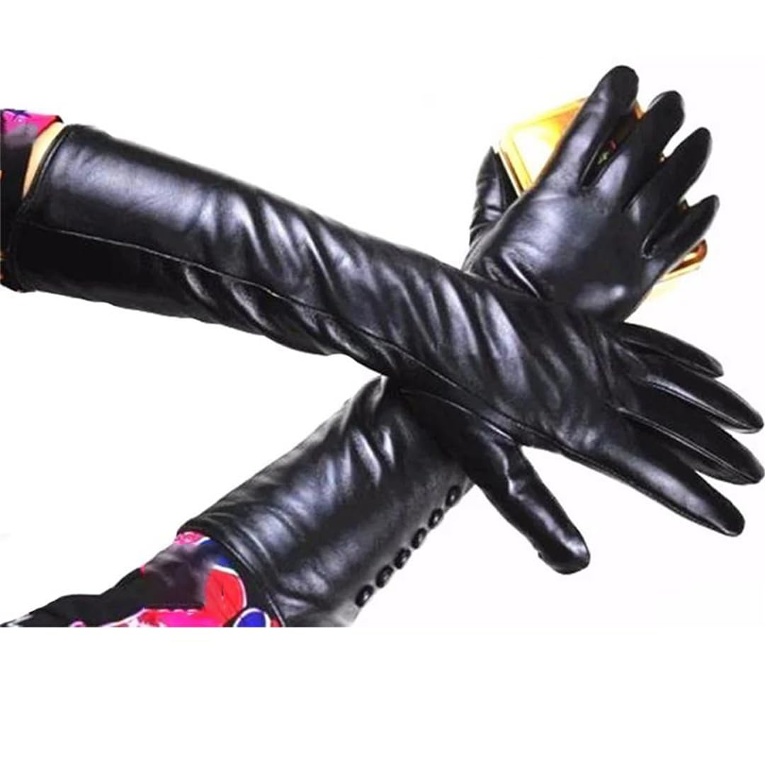Kelsiop Damen Lange Schaffell Lederhandschuhe Fleece Gefüttert Winddicht Warm Outdoor Winter Fäustlinge
