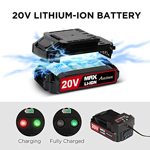 Avid Power 20V MAX Lithium Ion Cordless Drill, Power Drill Set with 3/8 inches Keyless Chuck, Variable Speed, 16 Position and 22pcs Drill/Driver Bits