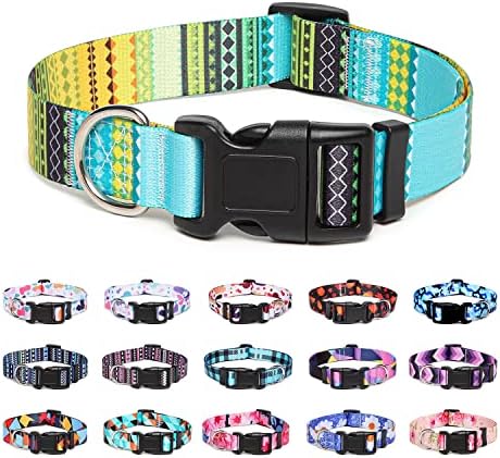 Suredoo Adjustable Nylon Dog Collar with Patterns, Soft Comfy Pet Collar for Small Medium Large Dogs (M, Bohemian Orange)
