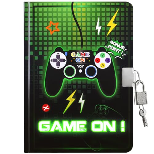 WERNNSAI Game Kids Diary for Boys, Luminous Secret Diary with Lock and Keys, Kids Journal Notebook Birthday Christmas Gift for 6 7 8-12 Year Old Boys,...