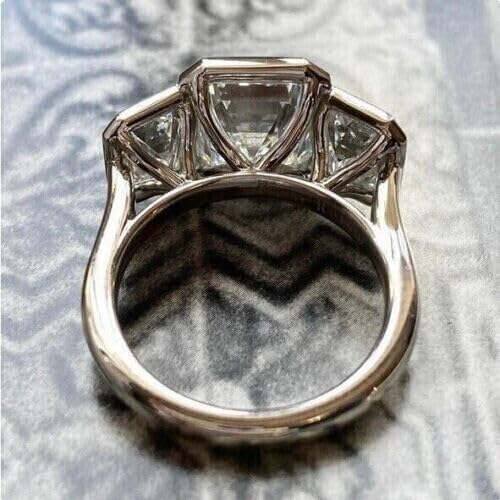 shine_jewels 4.00Ct Emerald Cut Lab Created Diamond Bezel Set Women's Engagement Ring, 14K White Gold Finish, 925 Sterling Silver