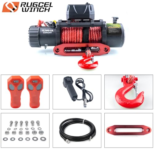 RUGCEL WINCH 13500lb Synthetic Rope+10T Snatch Block miniatura 3
