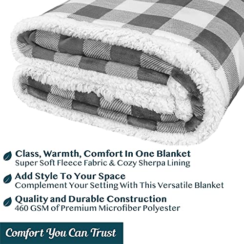 Pavilia Buffalo Plaid Sherpa Blanket Throw | Fuzzy White Light Gray Checkered Flannel Fleece Blanket For Couch Bed | Fluffy Warm Soft Plush Microfiber Blanket | 50X60 #TOP4