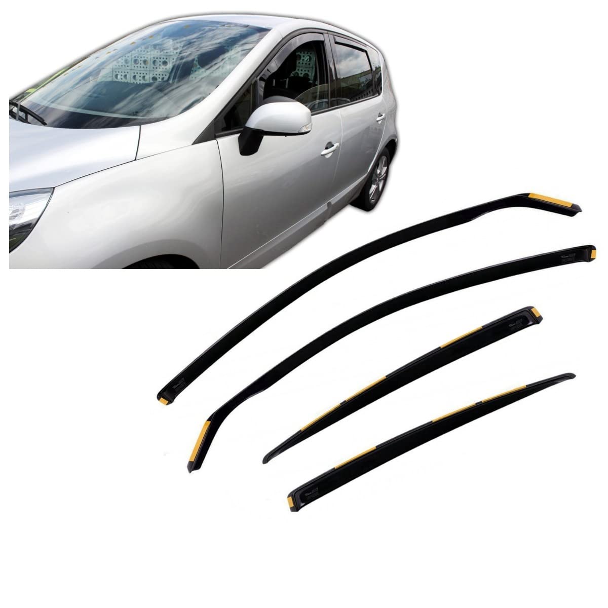 J&J AUTOMOTIVE Windabweiser passend für Renault Scenic 3 5-Türer 2009-2016 4tlg, Heko Regenabweiser Vorne Hinten Getönt Dunkel Passform
