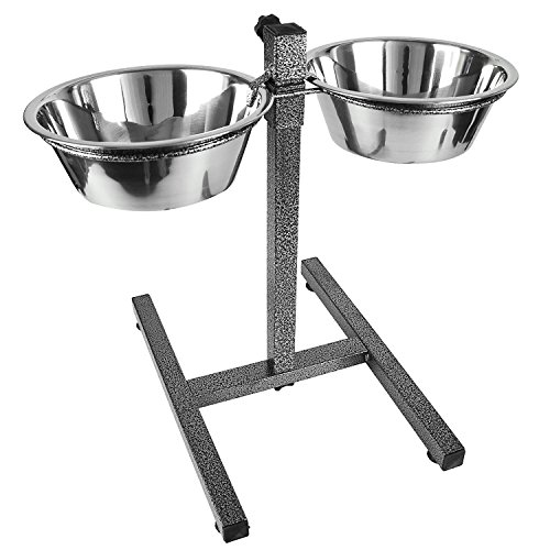 Dog Elevated Food Bowl Holder Set - Raised Cat Feeding Station Stand - Adjustable Height Pet Double Feeder - 2 Stainless Steel Water Bowls (Large) Dog Elevated Food Bowl Holder Set - Raised Cat Feeding Station Stand - Adjustable Height Pet Double Feeder - 2 Stainless Steel Water Bowls (Large)