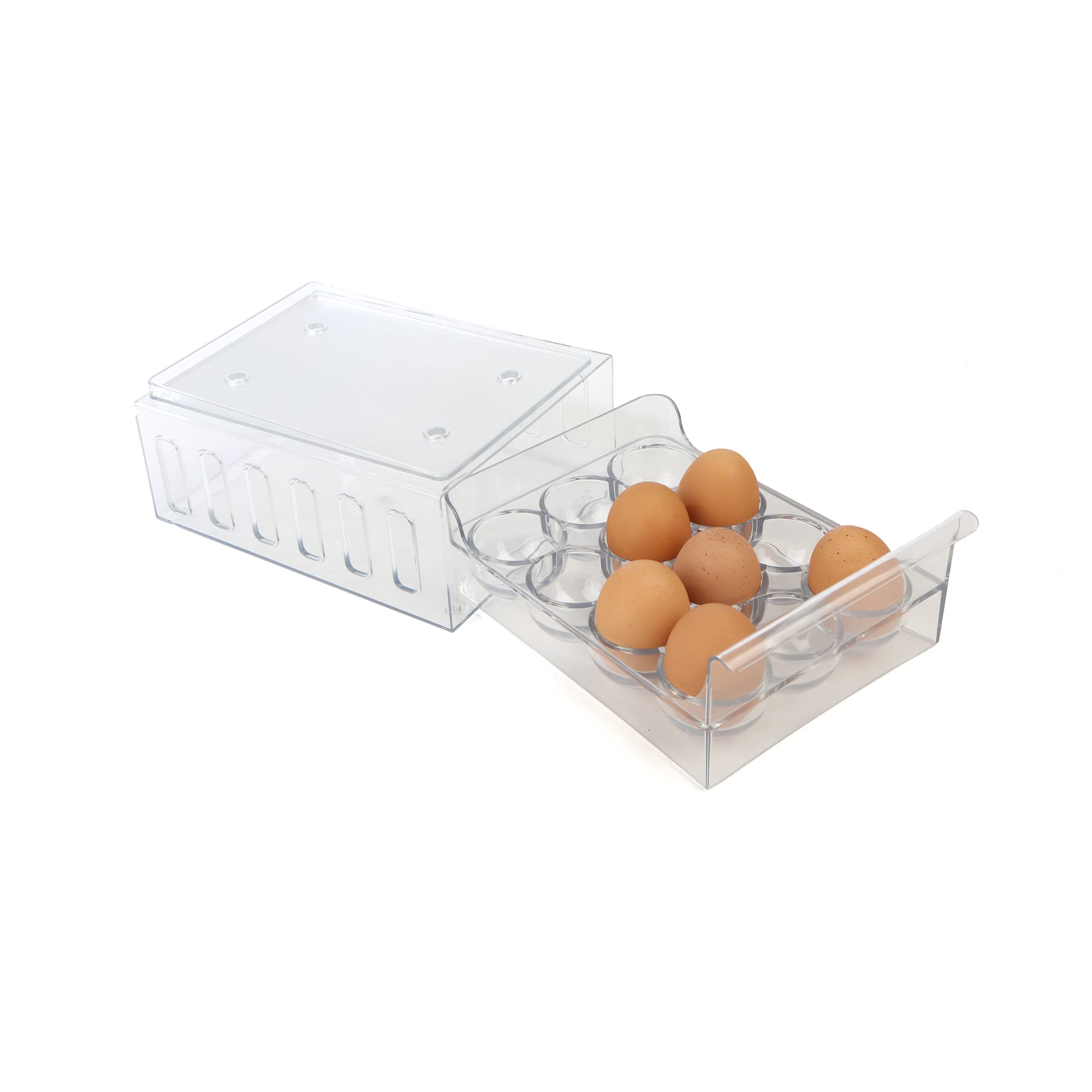 Mind Reader STEGG12-CLR - Cajón apilable para almacenamiento de huevos, plástico, transparente