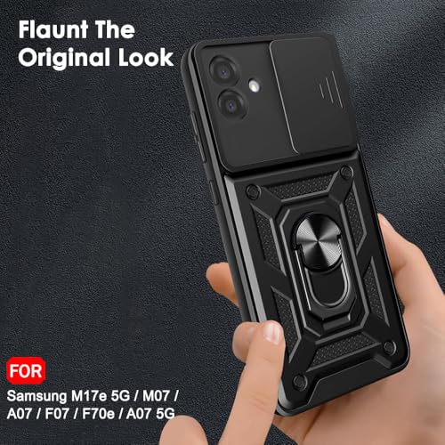 Image of TheGiftKart Tough Armor Bumper Back Cover Case for Samsung Galaxy M17e 5G / M07 / A07 / F07 / F70e / A07 5G |Kickstand & Ring Holder | 360 Degree Protection (PC & TPU, Sliding Camera Cover, Black)