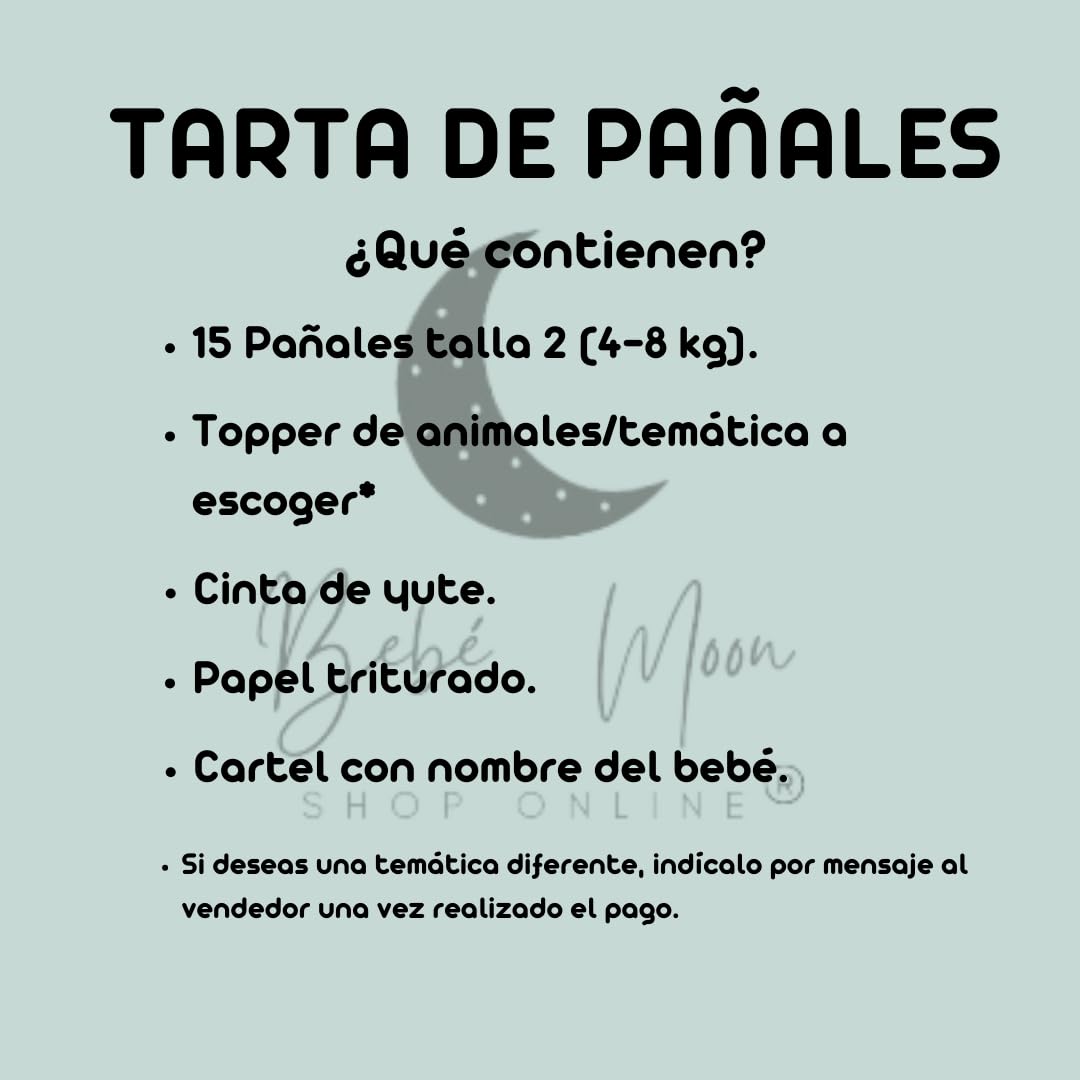 BEBÉ MOON - Tartas de pañales personalizadas con nombre – Ideal para recién nacidos y baby showers (LEON)