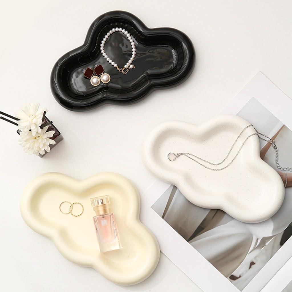 Generico Bandeja de cerámica para Mesa de Centro, decoración Estilo Nube, Bandeja organizadora de Joyas, Bandeja para Llaves, Bandeja para Entrada, Escritorio, joyería, Almacenamiento, Deco