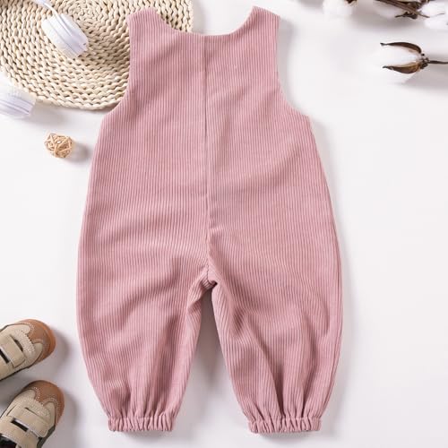 Toddler Baby Fall Winter Outfit Girl Boy Bear Embroidery Overall Pants Suspender Corduroy Jumpsuit with Pocket3