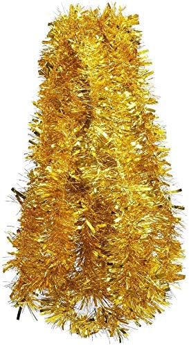 DERAYEE 10 Meters Gold Tinsel Christmas Decoration Garland for Christmas Tree, Birthday Wedding Party, Holiday Supplies