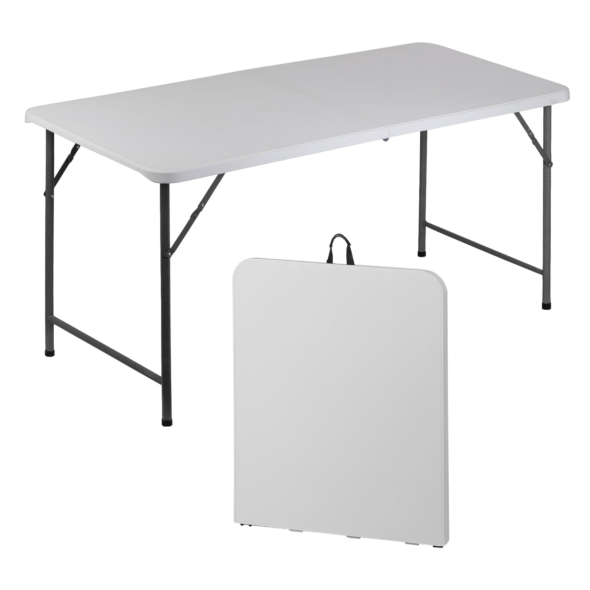 SUPER DEAL Upgraded 6FT Folding Picnic Table for Outdoor, Portable Fold-in-Half Plastic Dining Picnic Party Table with Carrying Handle