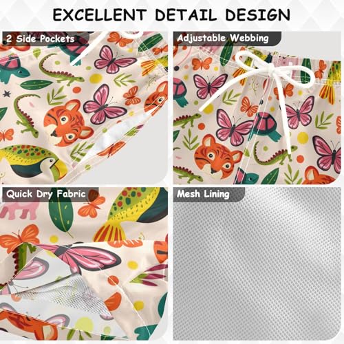 Boys Swim Trunks Quick Dry UPF 50+ Beach Board Shorts Kids Bathing Suits Swimsuit 2T Tigers Butterfly Tortoise3