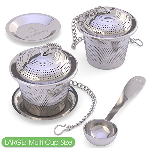 Large Tea Infuser (Set Of 2) With Tea Scoop And Drip Trays By Apace – Multi Cup Size Stainless Steel Loose Leaf Tea Strainer And Steeper #TOP11
