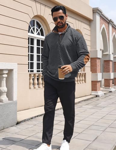 Men's Casual Sweatshirt Pullover Sweater Casual Long Sleeve Stand Collar Quarter Button Sweaters - Image 6