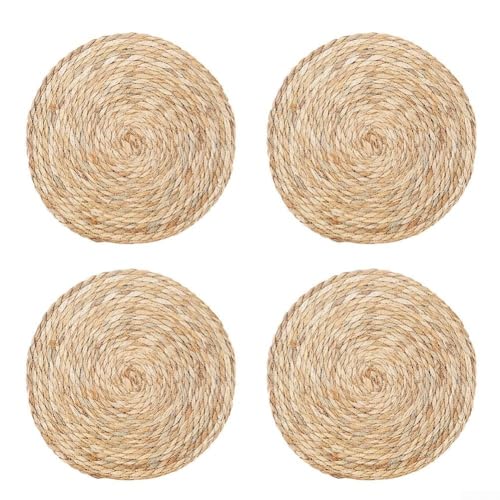TONIXY Manteles individuales redondos de paja natural de 33/35 cm, juego de 4 u 8 manteles individuales resistentes al calor, decoración rústica de mesa de comedor para recepción de boda, fiesta y