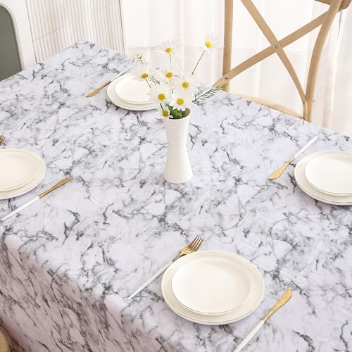 Image of Walrus Heavy Duty Vinyl Tablecloth with Flannel Backing Waterproof Oil-Proof Plastic Table Cloth Stain-Resistant Wipeable Rectangle or Square Table Cover for Indoor and Outdoor (Marble, 60X84 Inch)