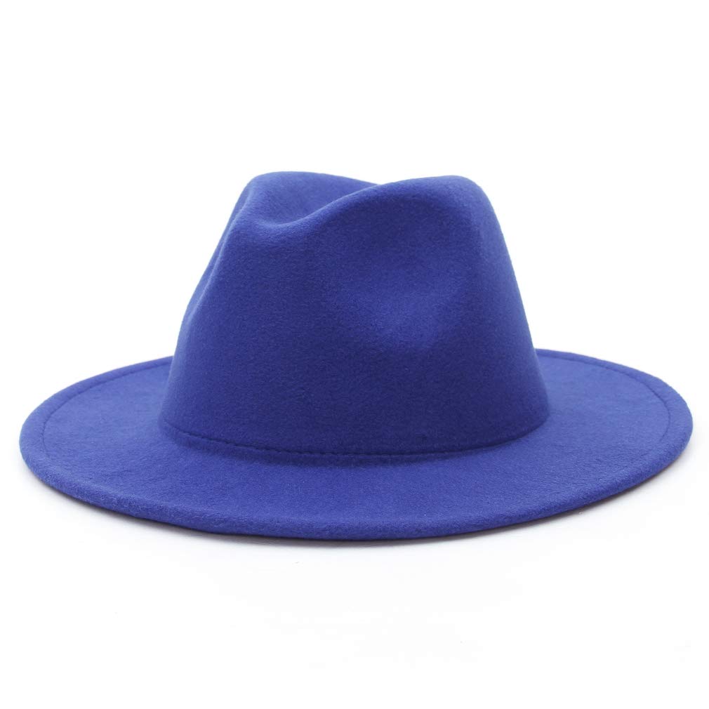 Gemvie Unisex Royal Blue Vintage Wool Fedora Hats Mens Womens Elegant Wide Brim Jazz Panama Hat Trilby Felt Hats -M