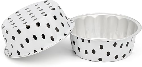 Miniatura 3 de Beasea Ramequines desechables con tapas, paquete de 50 unidades de 8 onzas con puntos negros en papel de aluminio blanco, vasos desechables de crema