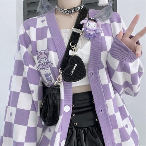 Image of Kawaii Cardigan for Women Girls Anime Plaid Cardigan Sweaters Long Sleeve Open Front Cardigans JK School Uniform, Purple, S