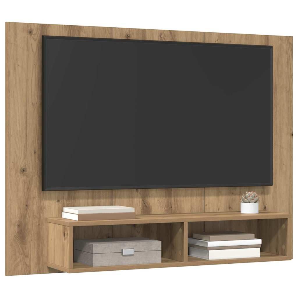 Mobile TV con ripiani e pannello posteriore in legno rovere Artisan, set montato a parete 120 x 23,5 x 90 cm con ripiani 5 x 90 cm per soggiorno