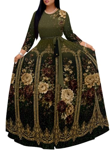Image of PinkPatty Women's Plus Size V Neck 3 /4 Sleeve Wrap Maxi Dress with Belt