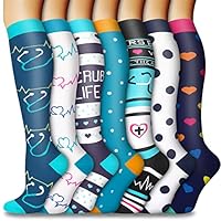 7 Pairs Graduated Compression Socks Women and Men Circulation, Compression Stockings for Support Running Nurse Travel (Nurse, L/XL)