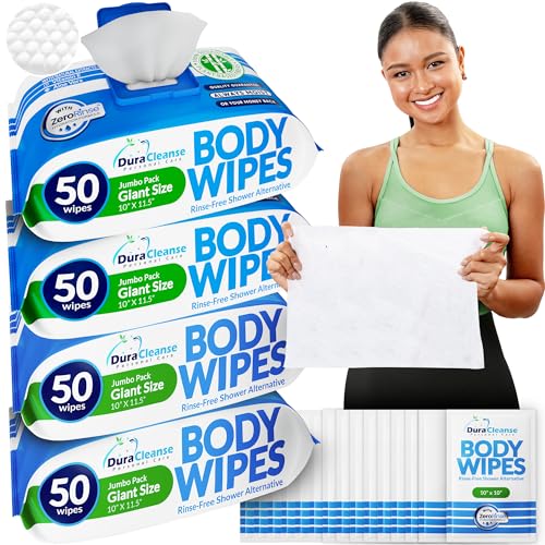 Image of Adult Wipes for Elderly No Rinse - Body Cleansing Wipes, XL - 200 Ct (4pk) | Gentle Incontinence & Bedside Care, Thick Disposable Washcloths, Aloe & Vitamin E, pH-Balanced, Sponge Bath Clean, No Water