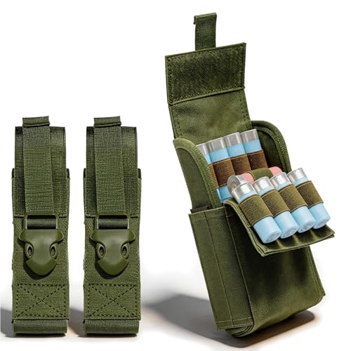 Funda Táctica para Cartuchos de Escopeta Compatible con MOLLE, con Capacidad para 25 Cartuchos y 2 Correas Multifuncionales para Linternas O Herramientas.(Green)