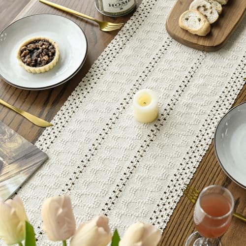 Artoid Mode Beige Farmhouse Woven Rustic Hollow Table Runner, Seasonal Holiday Hollow Kitchen Dining Table Decoration for Home Party Decor 12x120 Inch by Artoid Mode - Image 4