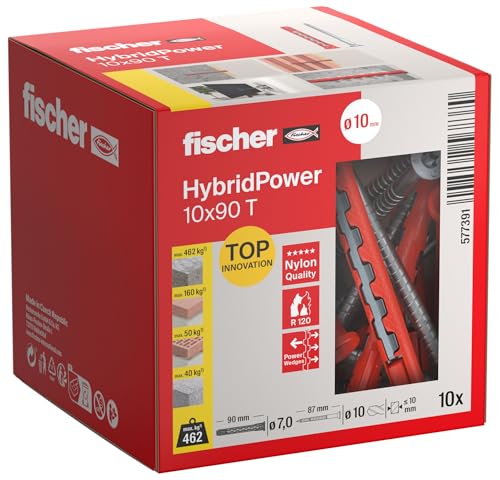 Fischer HybridPower 10 x 90 T Dübel für Höchste Tragfähigkeit und Sicherheit Einfache Montage ohne Setzwerkzeug Universell für Loch- und Vollbaustoffe Mauerwerk Beton Sicher auch im Brandfall