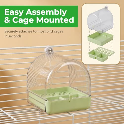 Image of Qpets3-in-1 Bird Bath & Feeder Box Bird Cage Mounted Bathing Dome with Dual Food Trays & Grid Perch Platform, BPA-Free Bird Cage Feeder and Bath Station, Removable Cleaning Base, 16x17x18.5cm
