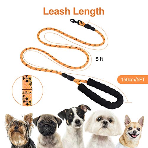 Petmegoo 5Ft 1/3In Light Weight Strong Orange Dog Leash For Small Dogs & X Small Dogs, Highly Reflective Durable Rope Puppy Leash With Soft Padded Anti-Slip Handle For Casual Walk (0~18 Lbs.) #TOP2