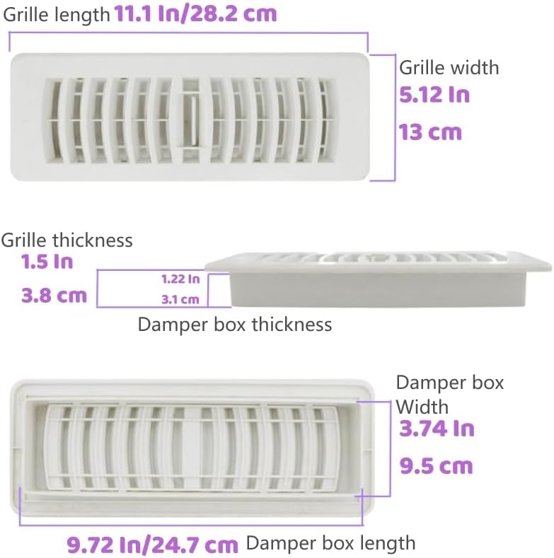 Miniatura 3 de Tech Drive Registro decorativo de suelo, cubiertas de ventilación de 4 x 10 pulgadas para ventilación de escape de HVAC y decoración del hogar,