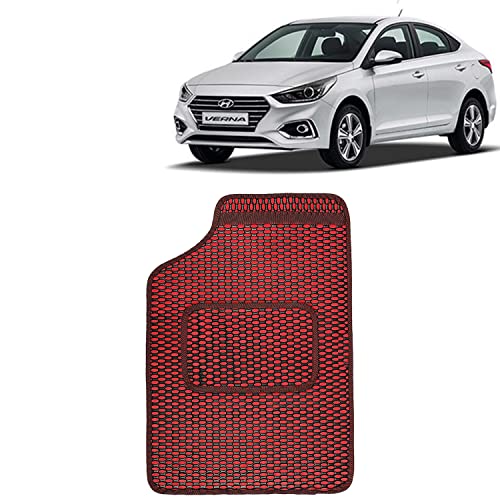 Image of Kingsway Dotted Design Car Floor Foot Mats Universal Fit for Hyundai Verna, Model Year : 2017-2019, Water and Dustproof, Color Red, Set of 5 Pieces