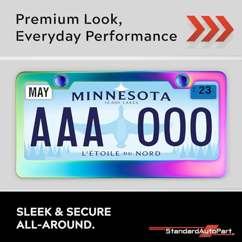 Image of Premium Slim Neo Chrome Aurora License Plate Frame - 1 Piece, Rust-Free Stainless Steel & Rattle-Free, Street Legal, Universal with Screw Caps, Thin Edged Metal Front or Rear Car Tag Holder Unisex